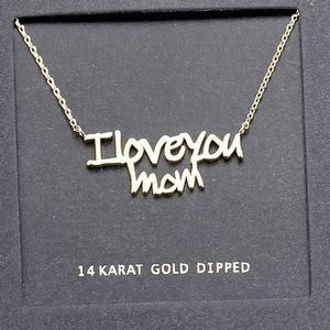Gold I LOVE YOU MOM Pendant Necklace Chain Jewelry Fashion Statement Accessories